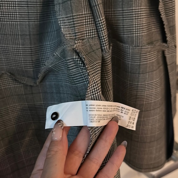 ZARA | Black and White Checkered Wrap Blouse Top Blazer with Puff Sleeves - Picture 10 of 16